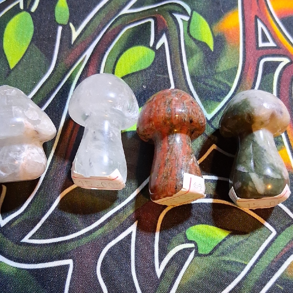 M002 Set of Four Stone Mushroom Figurines